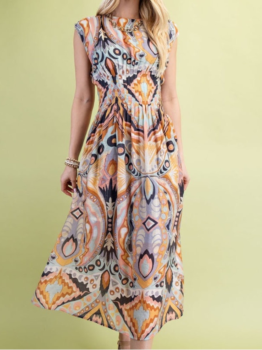GiGio USA Boho Print Midi Dress in Multi-Color